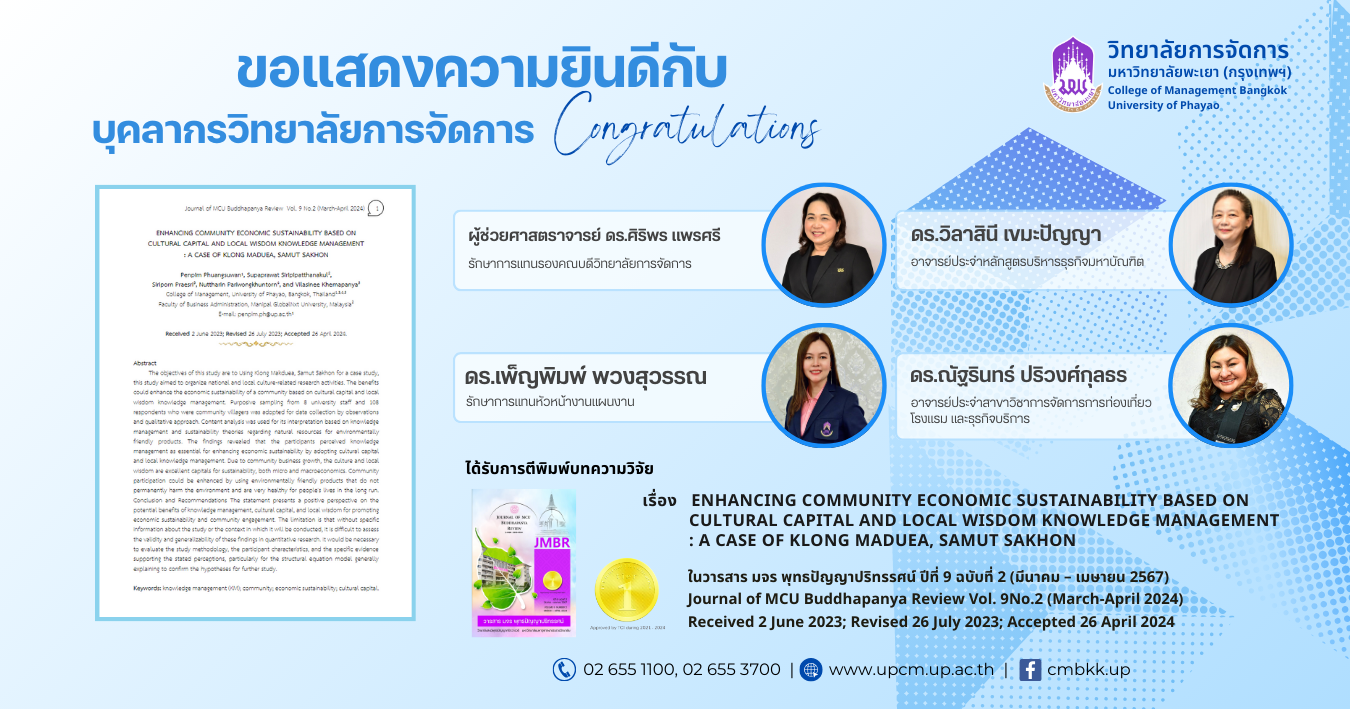 ขอแสดงความยินดีกับบุคลากร - ในโอกาสได้รับการตีพิมพ์บทความวิชาการ